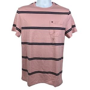 Tommy Hilfiger Fall‎ '21 Pink Striped T-Shirt Men's Small Flag Chest Pocket NEW
